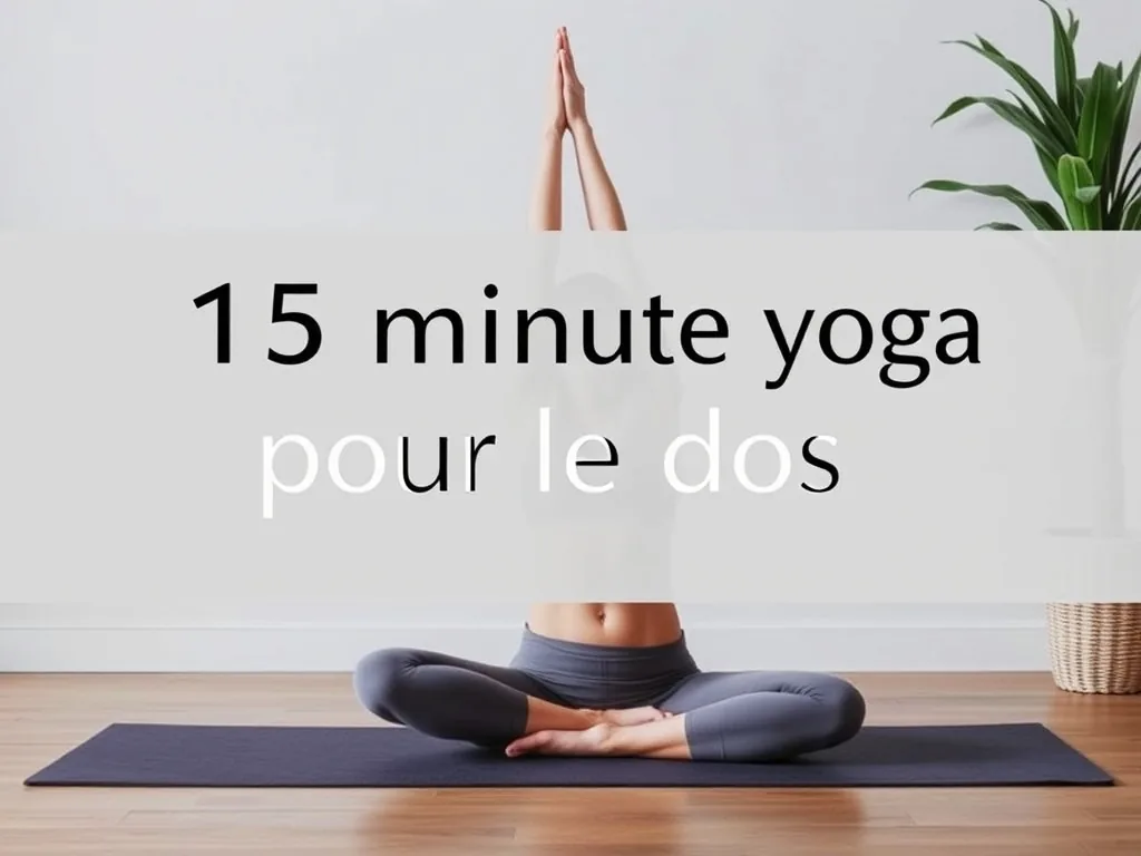 Femme en posture de yoga assise sur un tapis, une main posée sur le bas du dos, dans un salon baigné de lumière douce