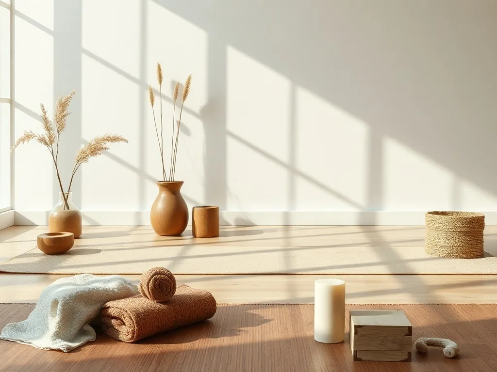 Une pratiquante allongée en posture du sphinx sur un tapis de yin yoga, les coudes au sol et le buste relevé, dans un salon