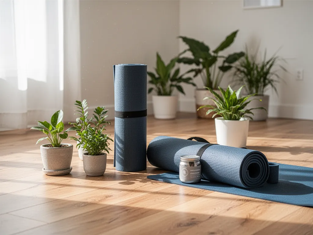 Une maman en yoga, tenant la posture arbre en pleine nature.