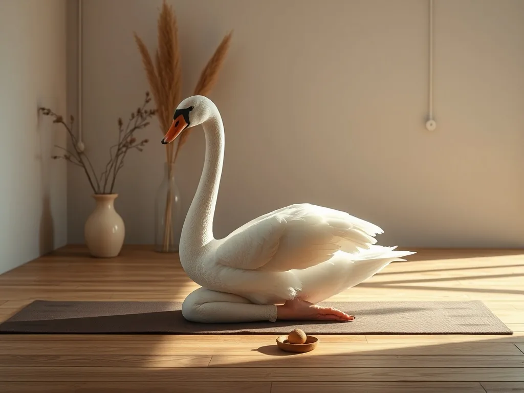 Femme en posture du cygne sur un tapis de yoga, jambe droite pliée devant, jambe gauche tendue derrière, buste incliné vers