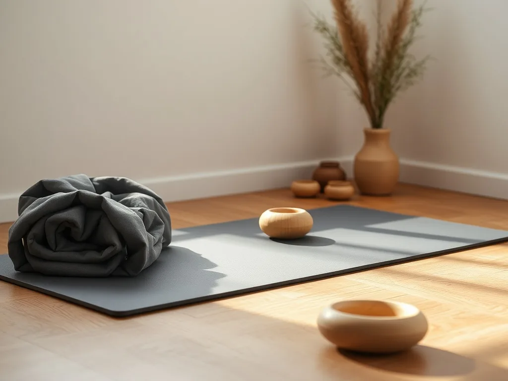 Une femme enceinte assise au sol, une sangle de yoga Physiomat autour du bassin, les mains posées sur le ventre dans une