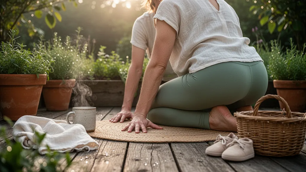 Femme sur un tapis de yoga, dos aligné, réalisant une posture douce pour le bas du dos